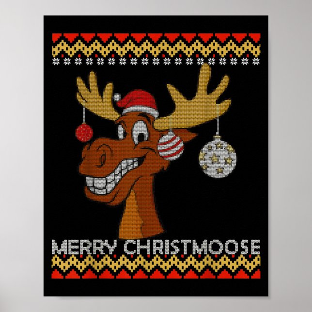 Poster Ugly Christmas Sweater I Merry Christmoose Funny M (Frente)