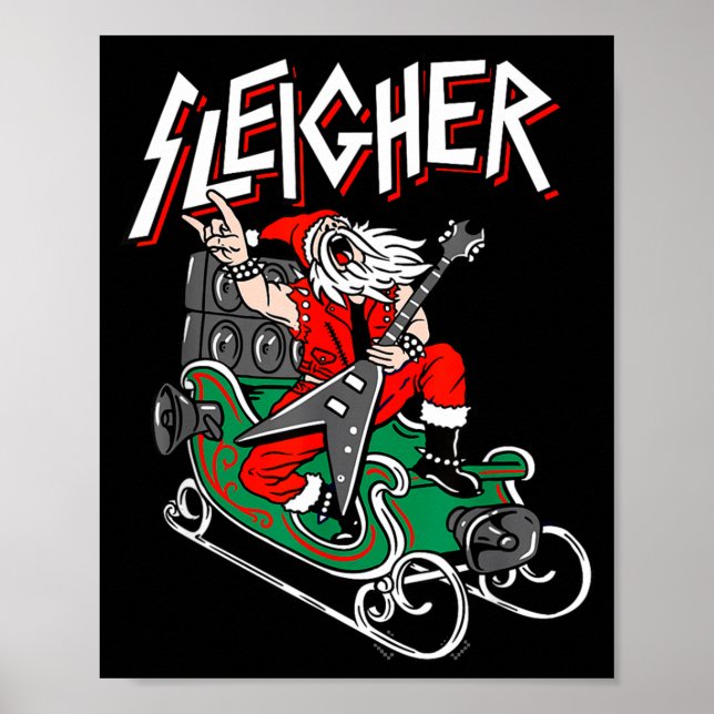Poster Ugly Christmas Sweater Sleigher Heavy Metal Santa  (Frente)