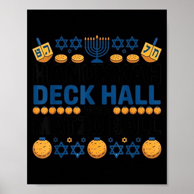 Poster Ugly Hanukkah Deck Hall With Matzo Ball Chanukah  (Frente)