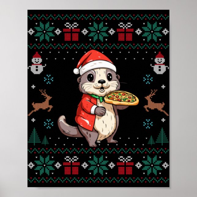 Poster Ugly Otter Lover Santa Hat Xmas Light Otter Christ (Frente)
