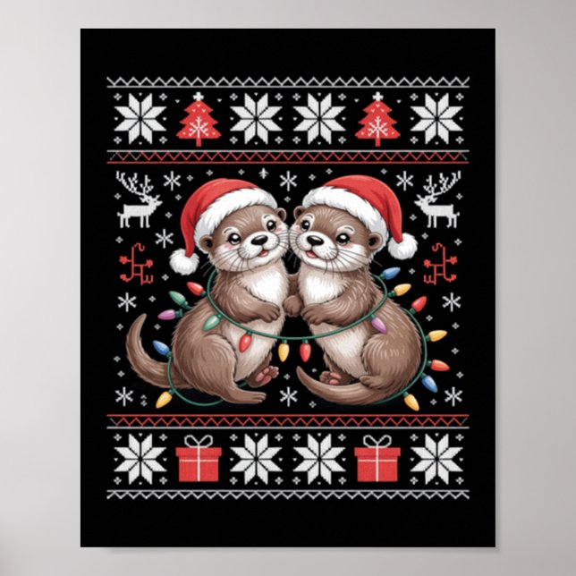 Poster Ugly Otter Natal Luzes de Natal Família Combinando (Frente)