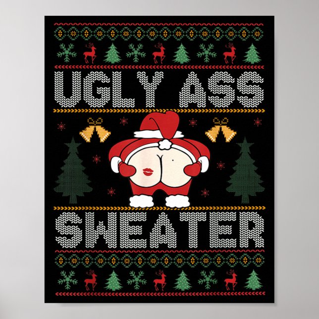 Poster Ugly Sweater Santa Merry Christmas Funny Pajamas X (Frente)