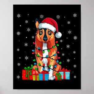 Poster Ugly Xmas Lights Santa Hat - Cão Elkhound Norueguê