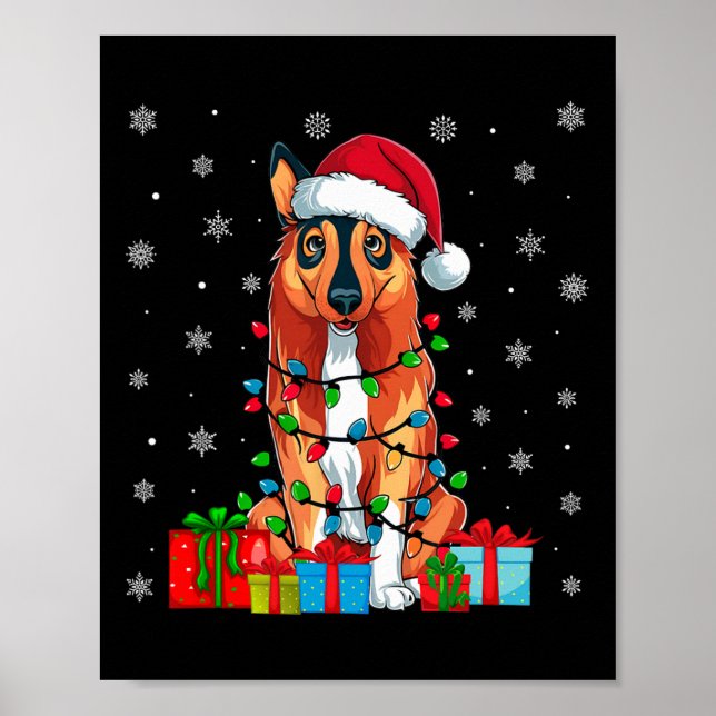 Poster Ugly Xmas Lights Santa Hat - Cão Elkhound Norueguê (Frente)