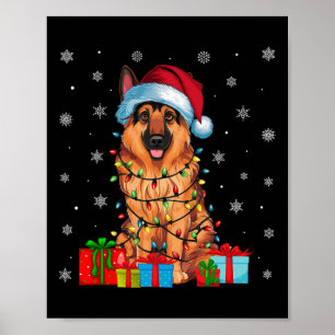 Poster Ugly Xmas Lights Santa Hat German shepherd Cachorr