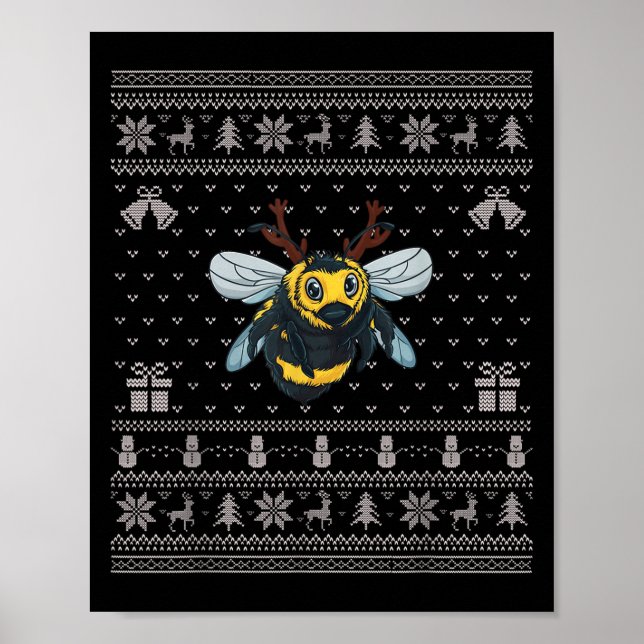 Poster Ugly Xmas Sweater Style Bumble Bee Reindeer Christ (Frente)