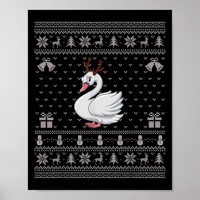 Poster Ugly Xmas Sweater Style Swans Reindeer Christmas  (Frente)