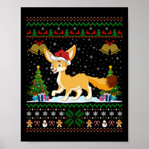 Poster Ugly Xmas Tree Lights Santa Hat Fennec Fox Christm