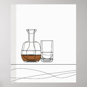 Poster Uísque Decanter vidro fina linha fina arte minimal