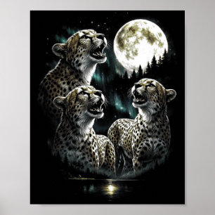 Poster Uivando 3 guepardo para a lua estilo retrô vintage