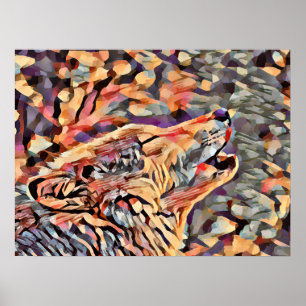 Poster Uivando Cinzas Wolf Abstrato