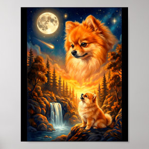 Poster Uivando para o meme da lua animal cachorro pomerân