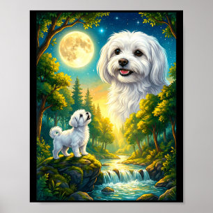 Poster Uivando para o meme de lua animal cachorro maltês