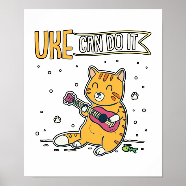 Poster UKE Pode Fazer Ukulele Ukelele Cat Guitar Music (Frente)
