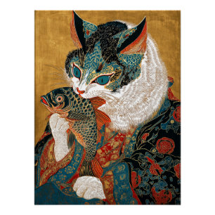Pôster Ukiyo-e Cat Arte Japonesa