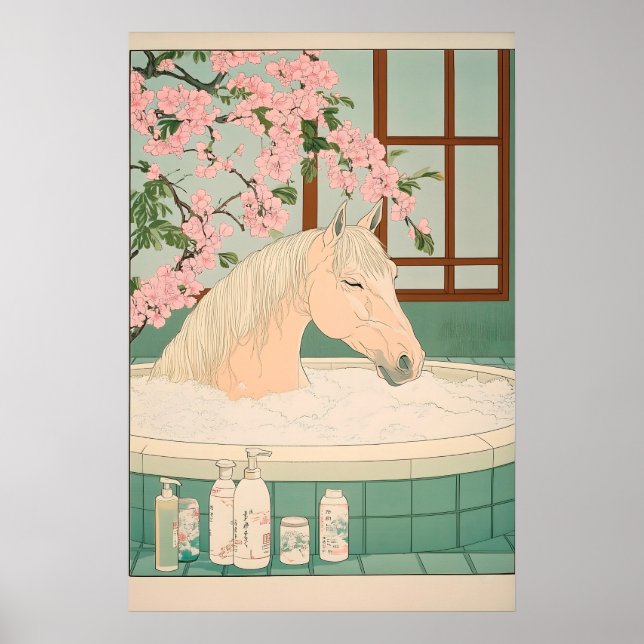 Poster Ukiyo-e Horse Bathroom Print Japanese Minimalist (Frente)