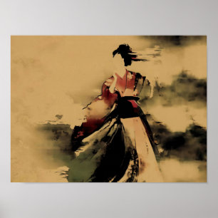 Poster UKIYO-E Pintura de uma Mulher