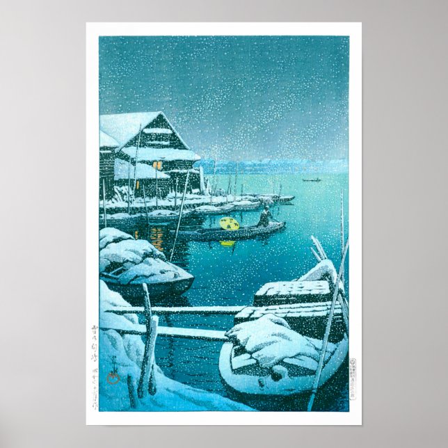 Poster ukiyoe - hasui - nº 27 neve em Mukōjima - (Frente)