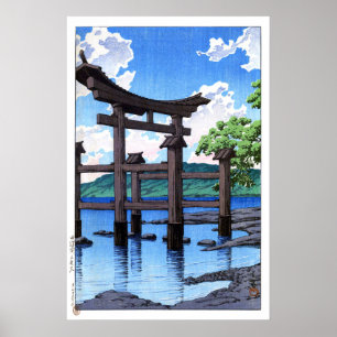 Poster ukiyoe hasui n20 Santuário Gozanoishi no Lago Taza