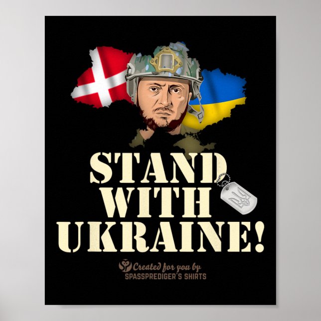 Poster Ukraine Denmark Flags Slogan Stand With Ukraine  (Frente)