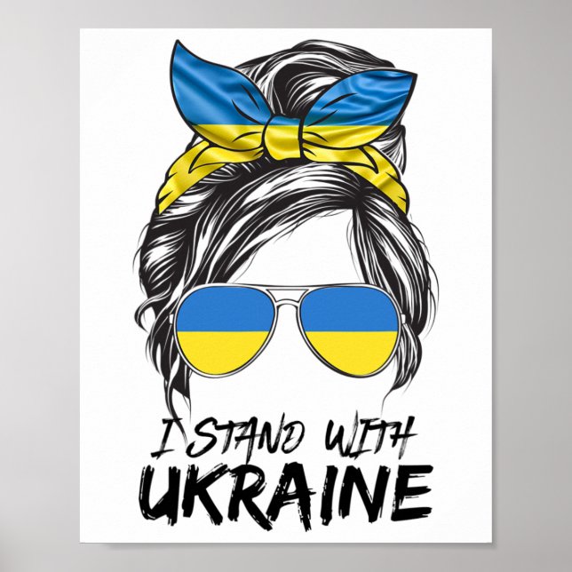 Poster Ukraine Girl Ukrainian Girl Flag Messy Bun Ukraine (Frente)