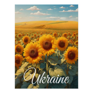 Pôster Ukraine Sunflower Field Travel Poster