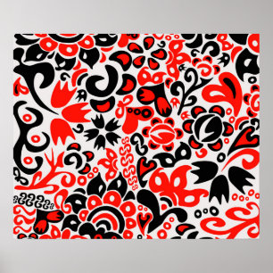 Poster Ukrainian ethnic folk art floral pattern absrtact 