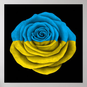 Poster Ukrainian Rose Flag on Black