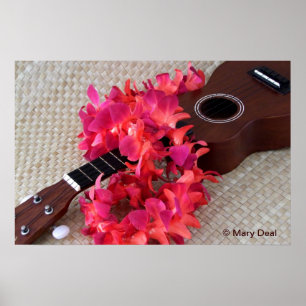 Poster Ukulele & leus vermelhos da flor