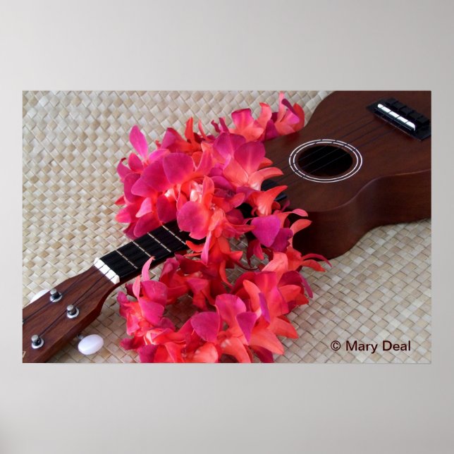 Poster Ukulele & Red Flower Lei (Frente)
