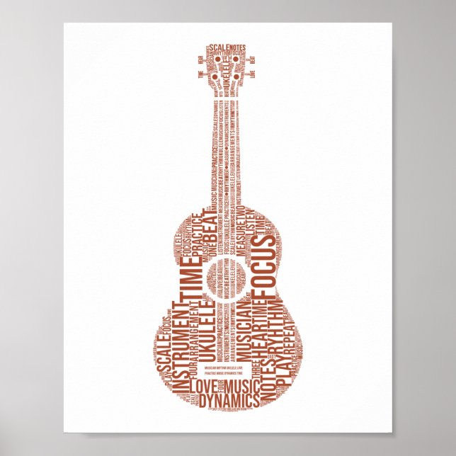 Poster Ukulele Word Cloud Ukulele Player Havaiano (Frente)