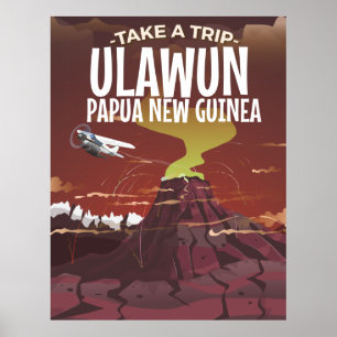 Pôster Ulawun Papua Nova Guiné vintage poster.