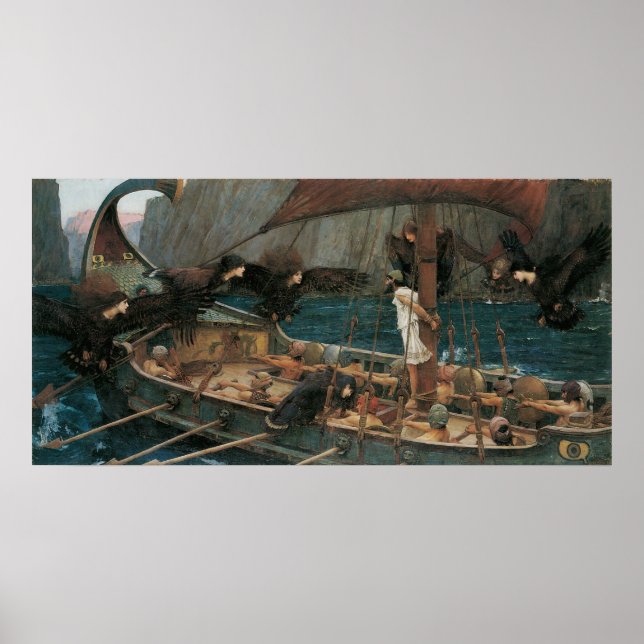 Poster Ulisses e as Sirens por John William Waterhouse (Frente)