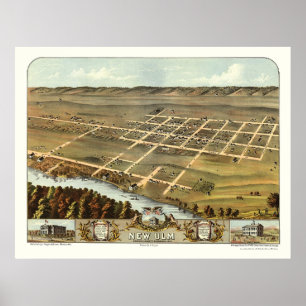 Pôster Ulm novo, mapa panorâmico do manganês - 1870