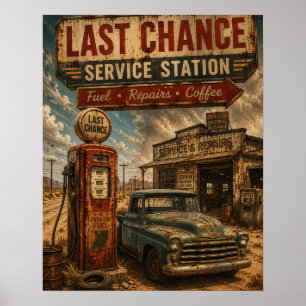 Poster Última Estação de Serviço Rota 66 Vintage