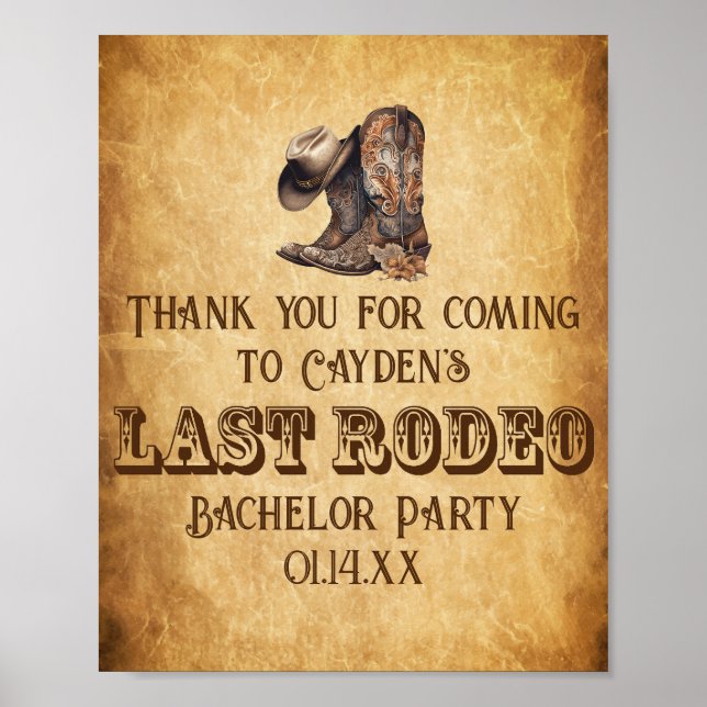 Poster Último Rodeo Cowboy Grunge Brown Bachelor Party (Frente)