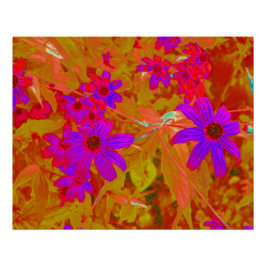 Pôster Ultra-violeta, magenta e flores silvestres vermelh