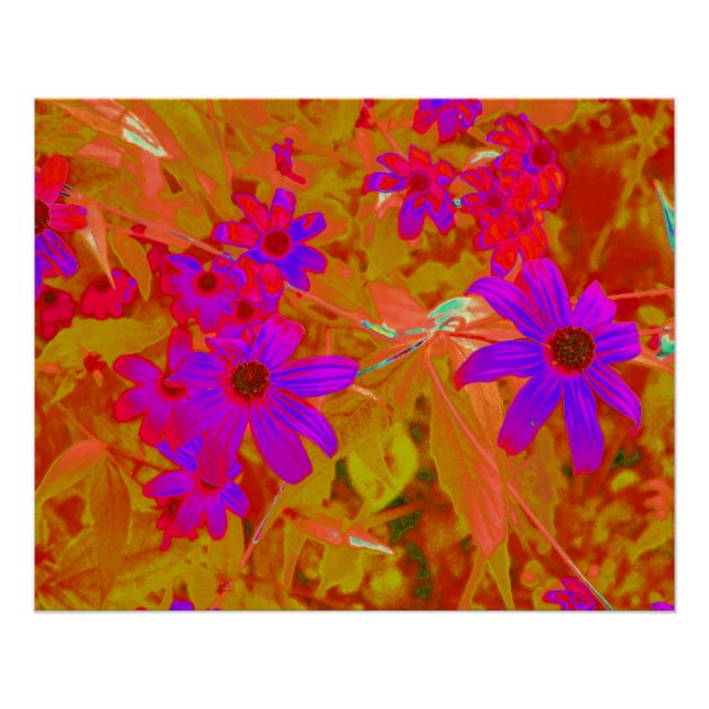 Pôster Ultra-violeta, magenta e flores silvestres vermelh (Frente)
