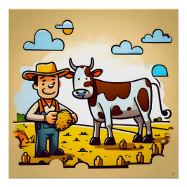 Pôster Um Agricultor E Seu Poster De Vaca