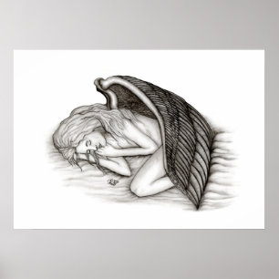 Pôster Um anjo adormecido, preto e branco