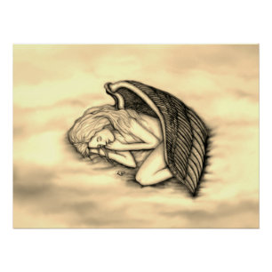 Pôster Um anjo dormindo no céu nuvem de ouro design