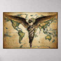 Um Anjo Observando Cada País da Terra em uma Pared