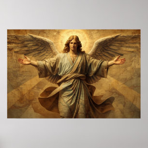 Poster Um Anjo Observando Cada País na Terra em uma Pared