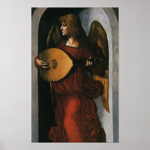 Poster Um Anjo Vermelho com um Alaúde por Leonardo da Vin