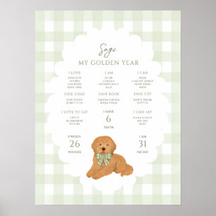 Poster Um Ano Dourado Cachorrinho 1º Aniversário Marco