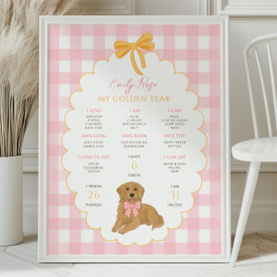 Poster Um Ano Dourado Cachorrinho 1º Aniversário Marco