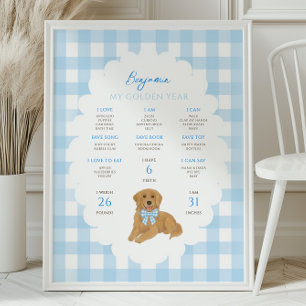 Poster Um Ano Dourado Cachorrinho 1º Aniversário Marco
