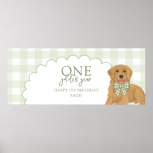 Poster Um Ano Dourado do Retriever Verde Filhote 1º Anive