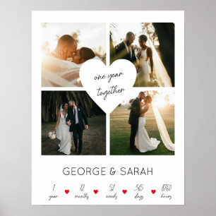 Poster Um Ano Juntos Aniversário de Casamento 4 Fotos