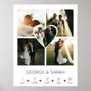 Poster Um Ano Juntos Aniversário de Casamento 5 Fotos